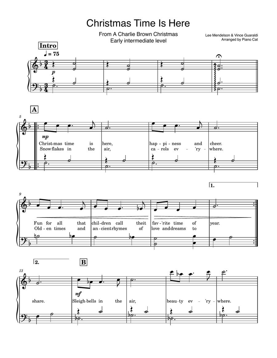 Christmas Time Is Here Easy Piano scores gallery preview page 1