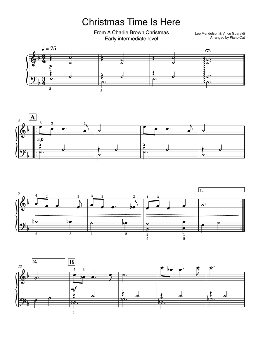 Christmas Time Is Here Easy Piano scores gallery preview page 1