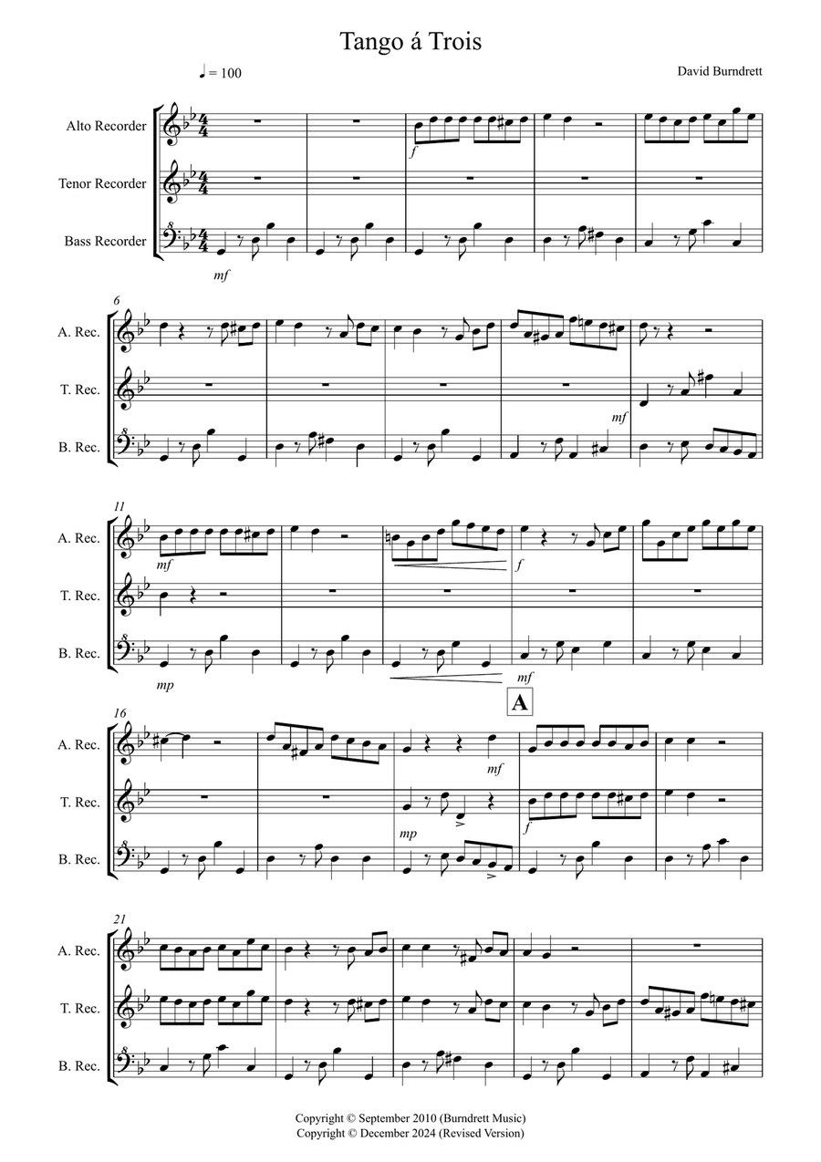 Tango a Trios for Alto, Tenor and Bass Recorder Trio Small Ensemble scores gallery preview page 1