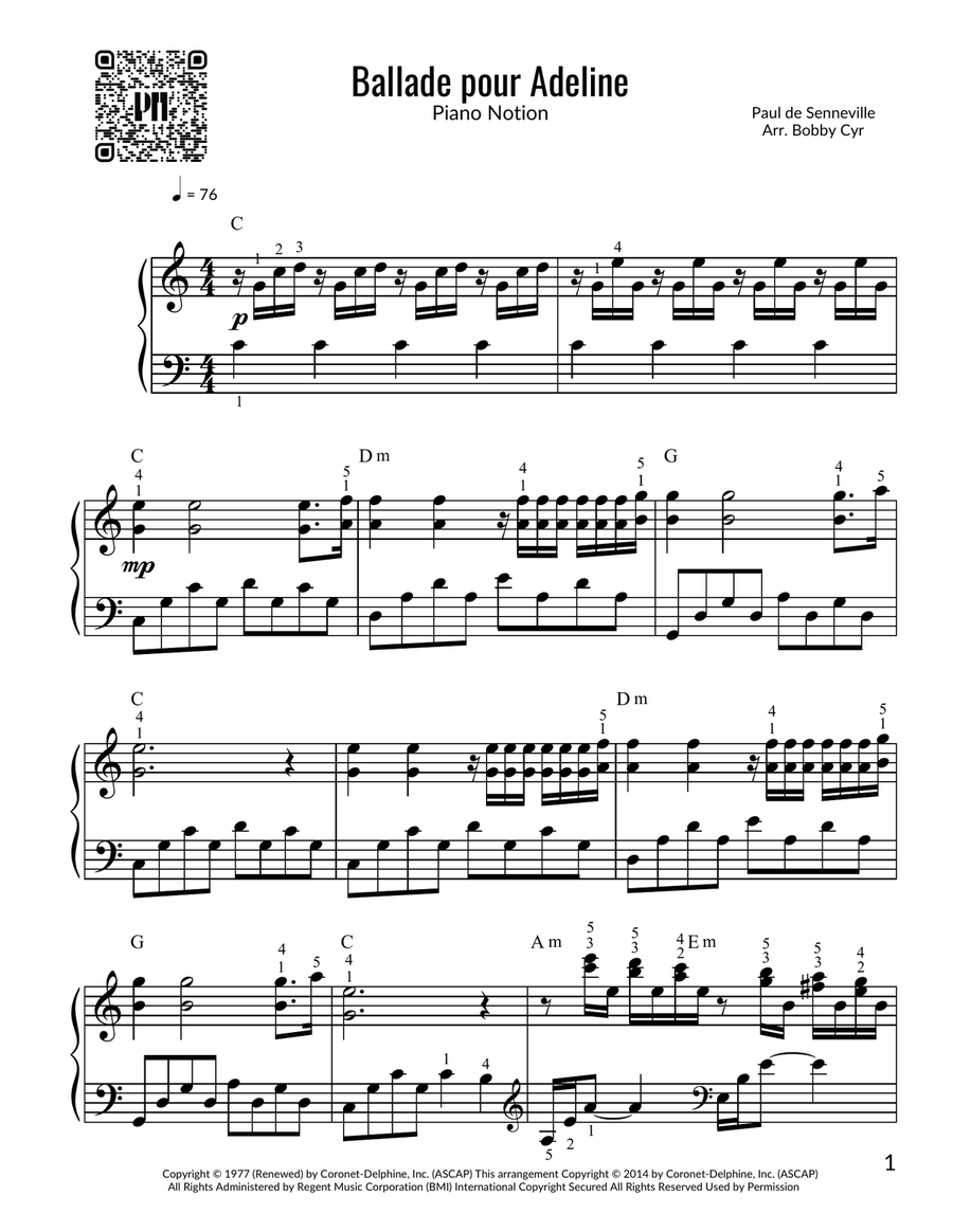 Ballade Pour Adeline Ballade Pour Adeline Easy Piano scores gallery preview page 1