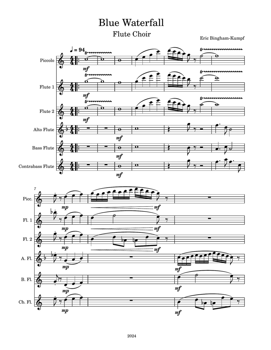 Blue Waterfall Blue Waterfall Flute Choir scores gallery preview page 1
