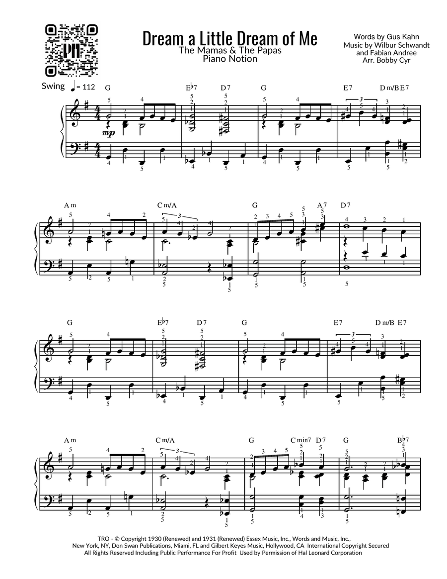 Dream A Little Dream Of Me Easy Piano scores gallery preview page 1