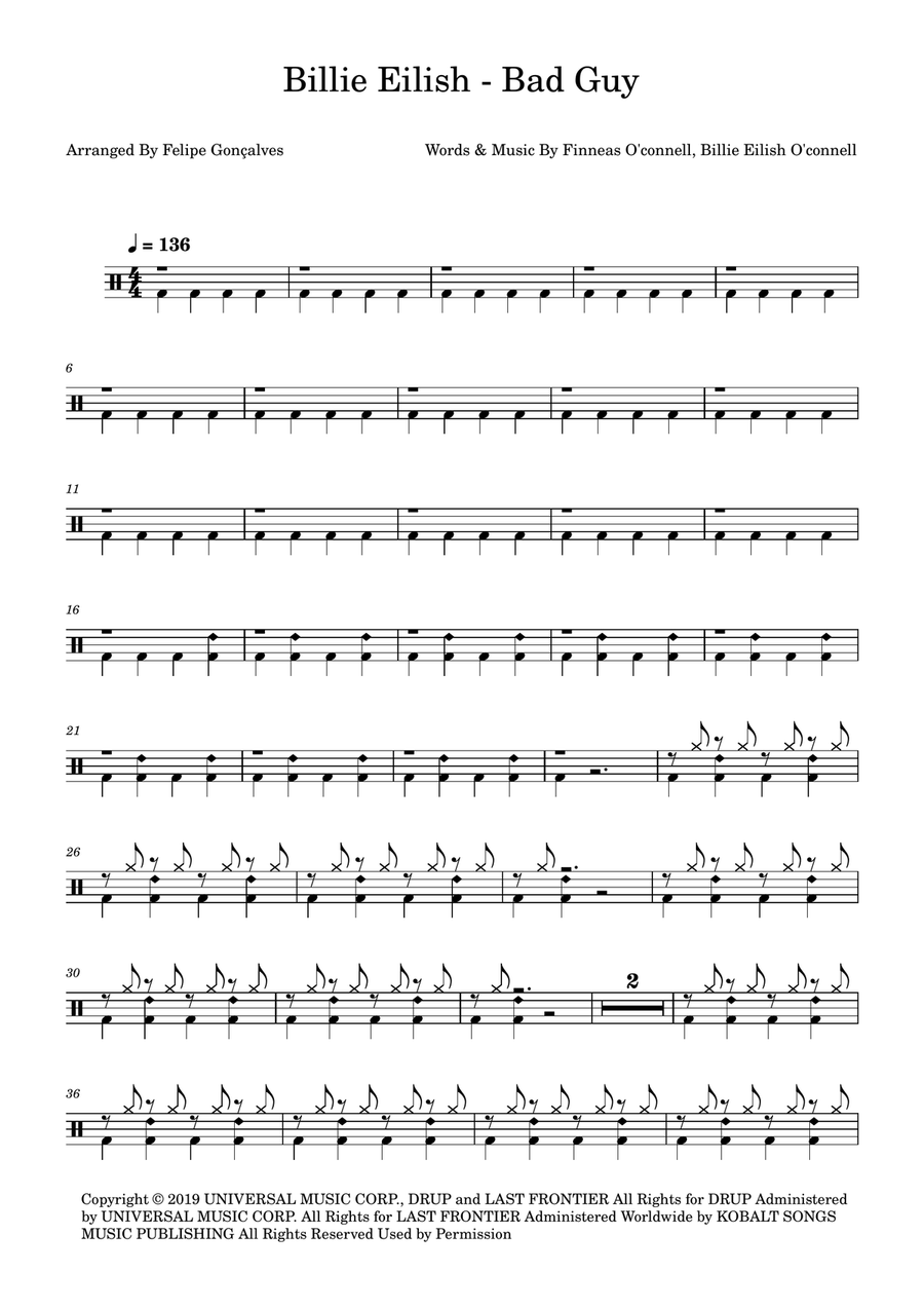 Bad Guy Bad Guy Drum Set scores gallery preview page 1