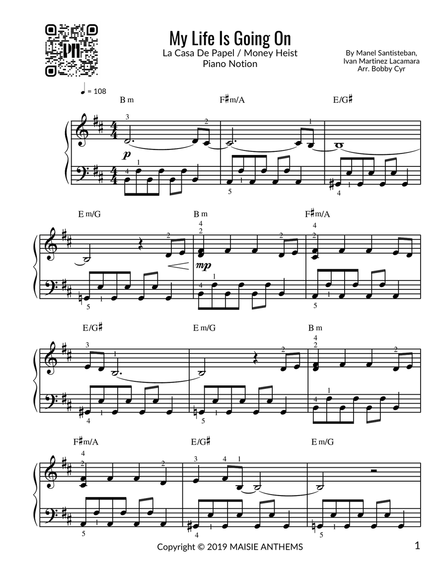 La Casa De Papel (My Life Is Going On) Easy Piano scores gallery preview page 1