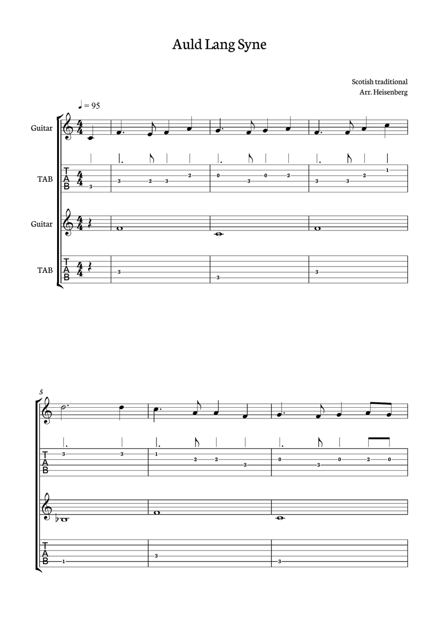 Auld Lang Syne for Guitar duo with tab Acoustic Guitar scores gallery preview page 1