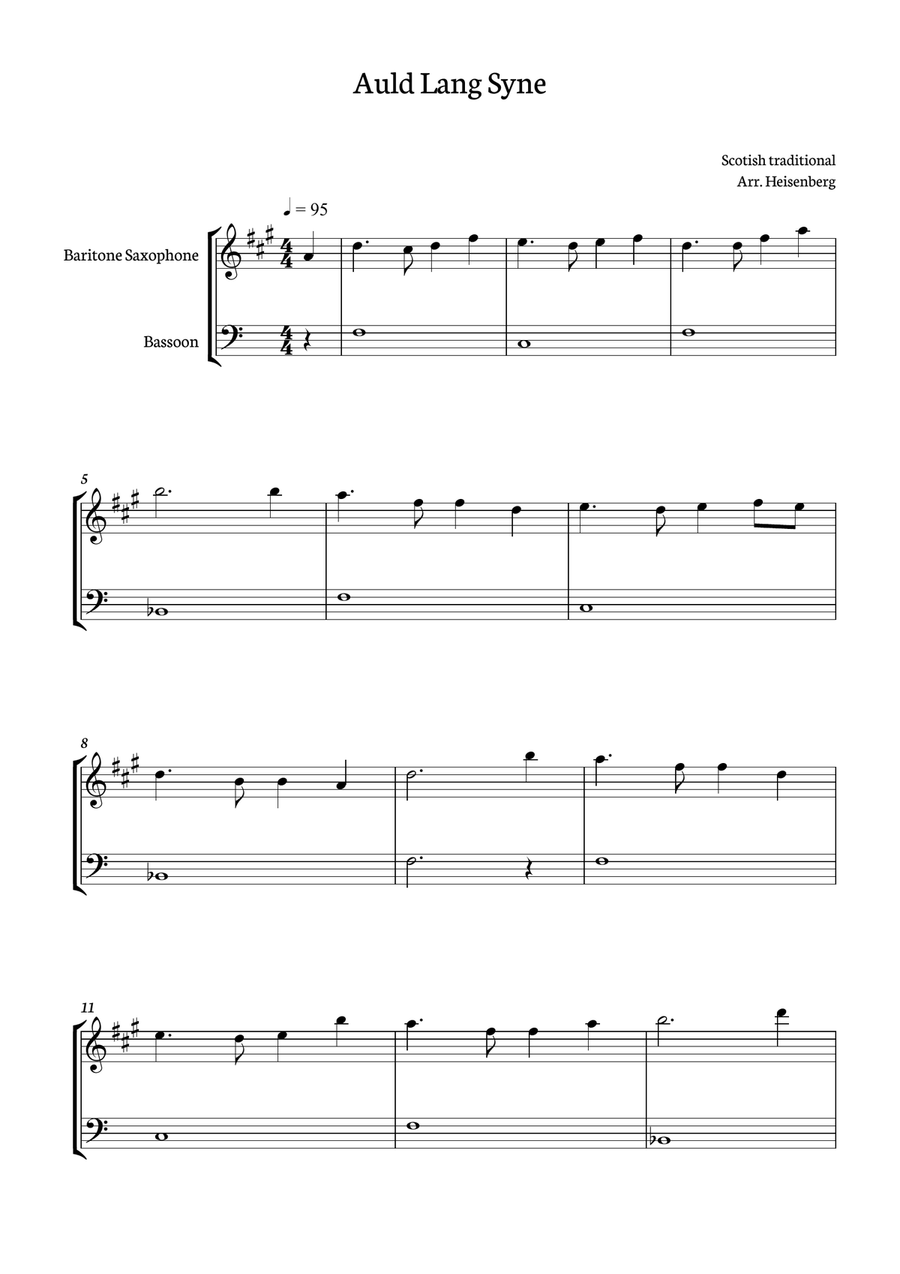 Auld Lang Syne for Baritone Sax and Bassoon duo Woodwind Duet scores gallery preview page 1