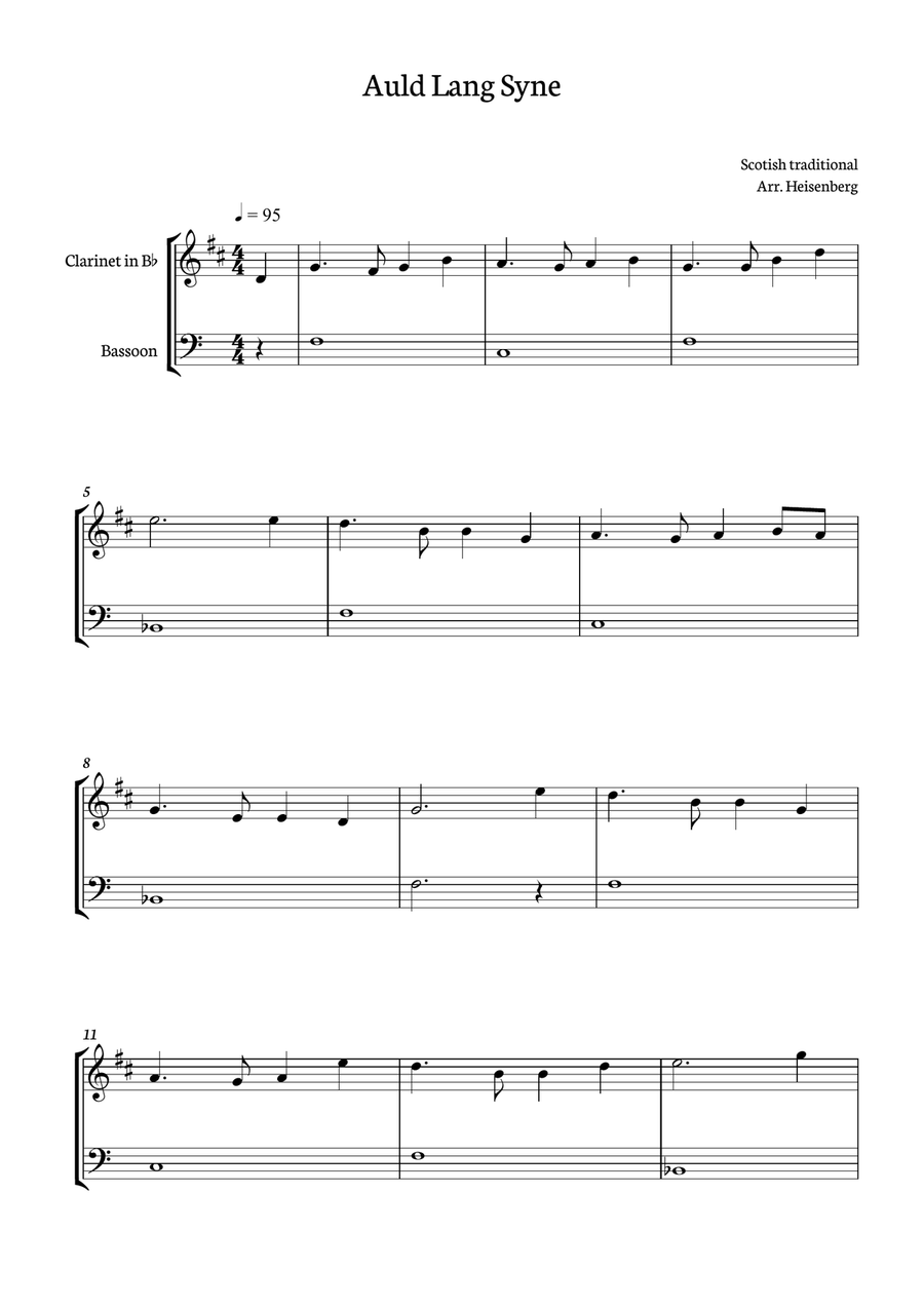 Auld Lang Syne for Clarinet and Bassoon duo Woodwind Duet scores gallery preview page 1