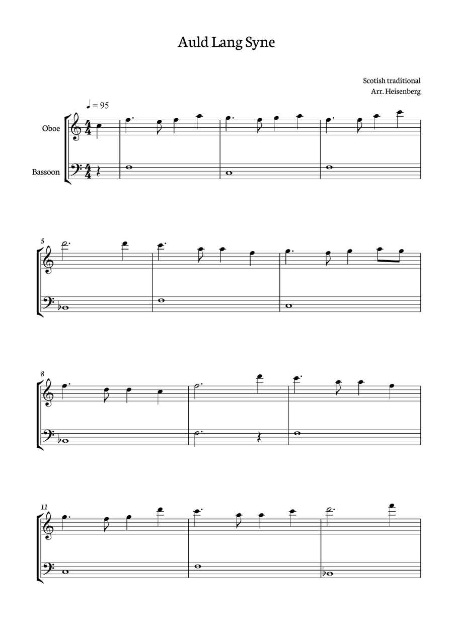 Auld Lang Syne for Oboe and Bassoon duo Woodwind Duet scores gallery preview page 1