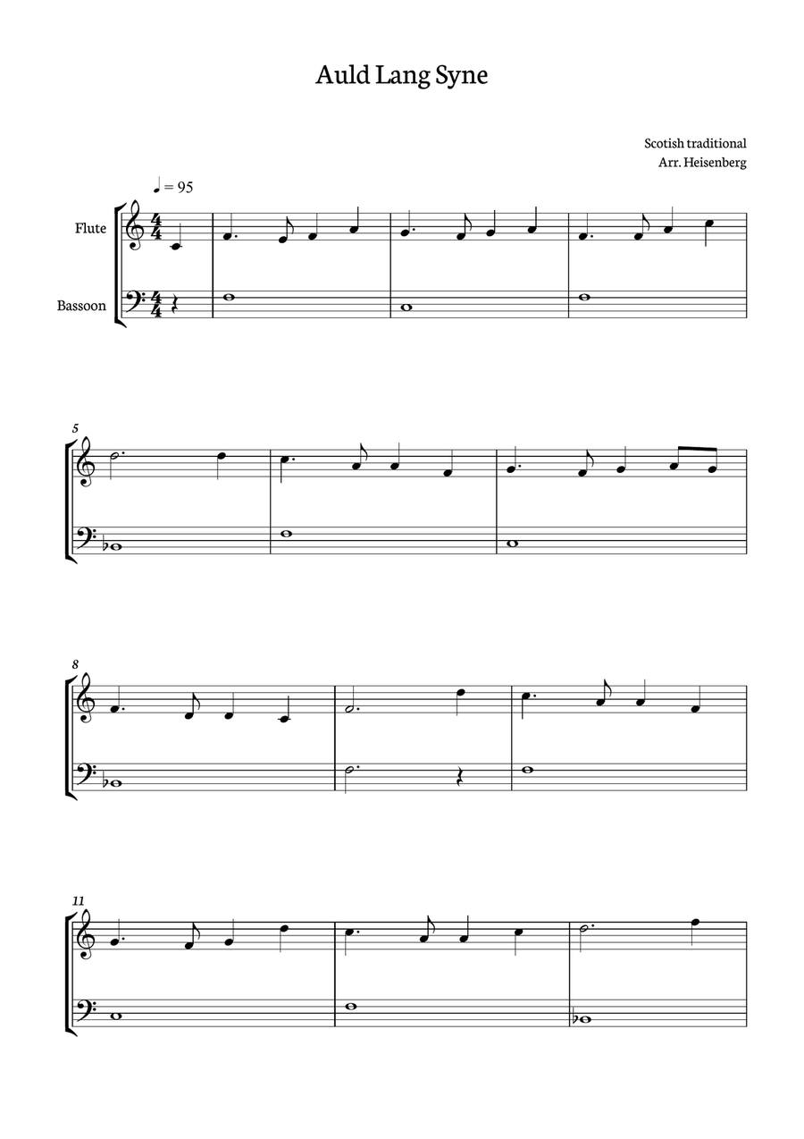 Auld Lang Syne for Flute and Bassoon duo Woodwind Duet scores gallery preview page 1