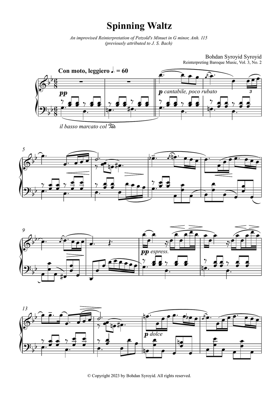 Spinning Waltz: Reinterpretation of Petzold's Minuet in G minor, Ahn. 115 Piano Solo scores gallery preview page 1