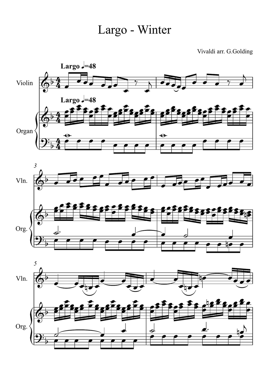 Winter Largo from The 4 Seasons Violin Solo scores gallery preview page 1