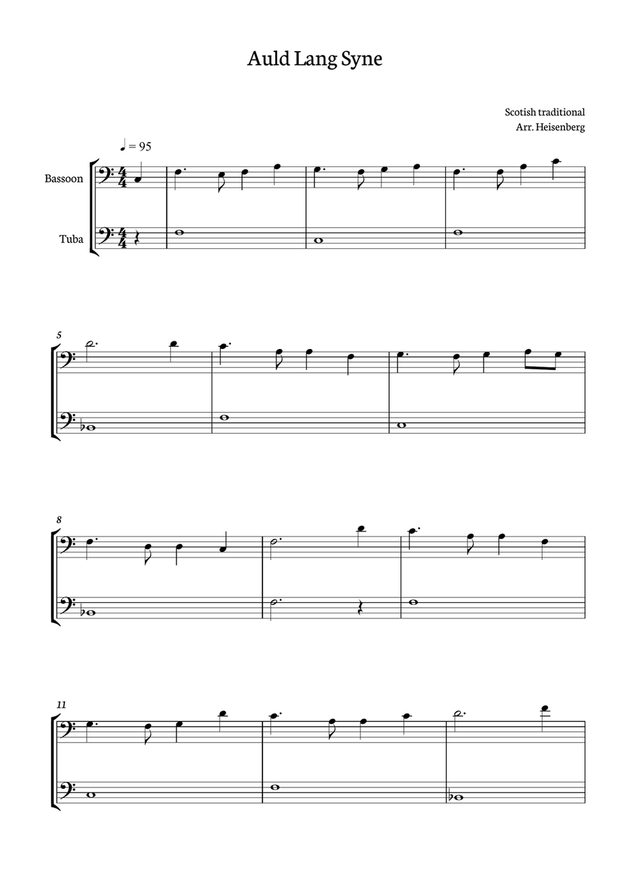 Auld Lang Syne for Bassoon and tuba duo Bassoon scores gallery preview page 1