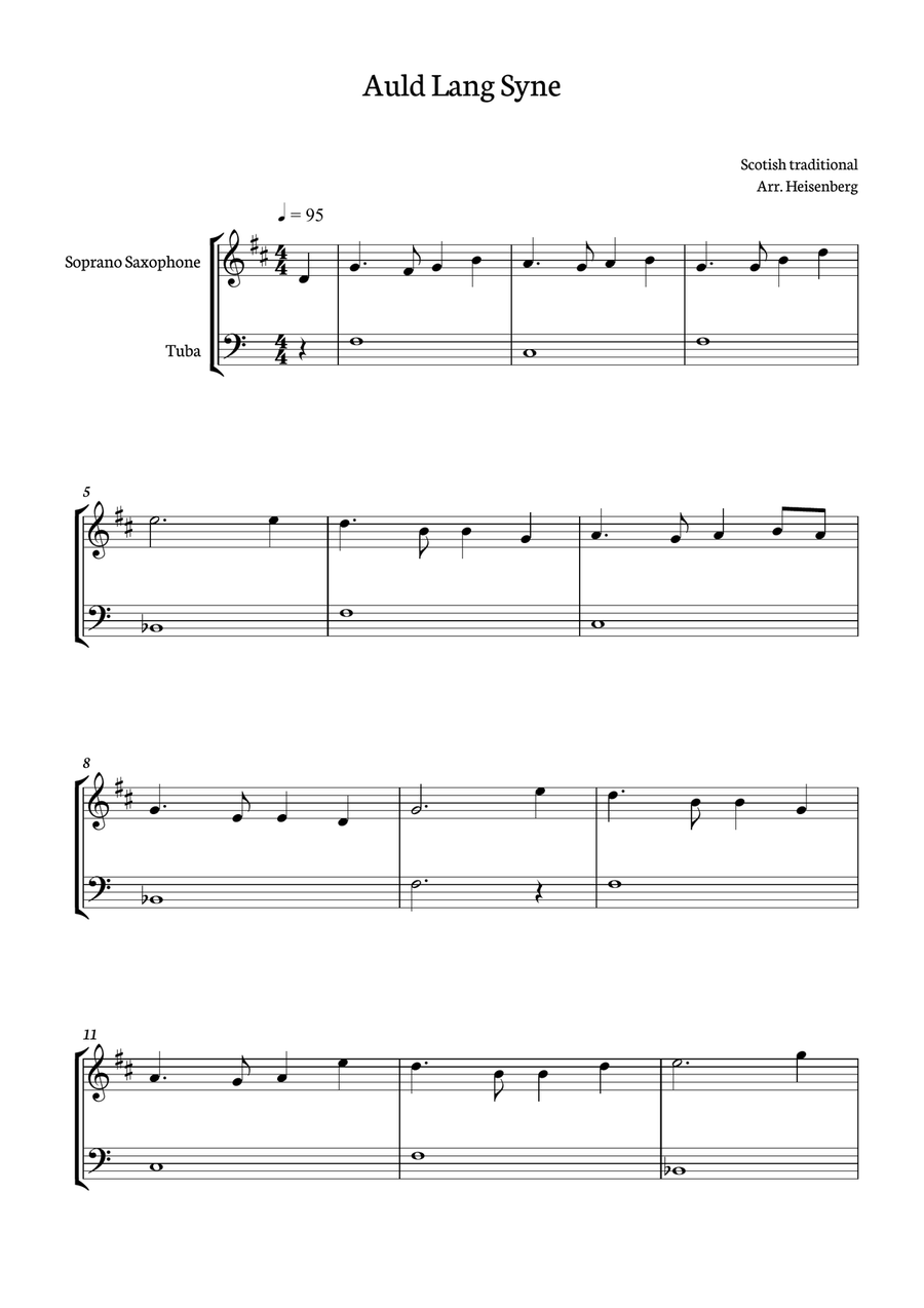 Auld Lang Syne for Soprano Sax and tuba duo Soprano Saxophone scores gallery preview page 1
