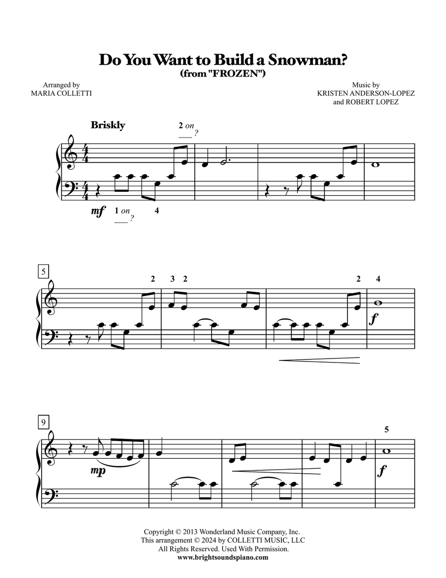 Do You Want To Build A Snowman? Easy Piano scores gallery preview page 1