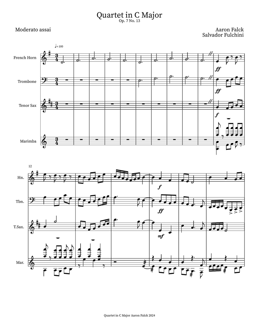Op. 7 No. 13 (Quartet in C Major) Small Ensemble scores gallery preview page 1