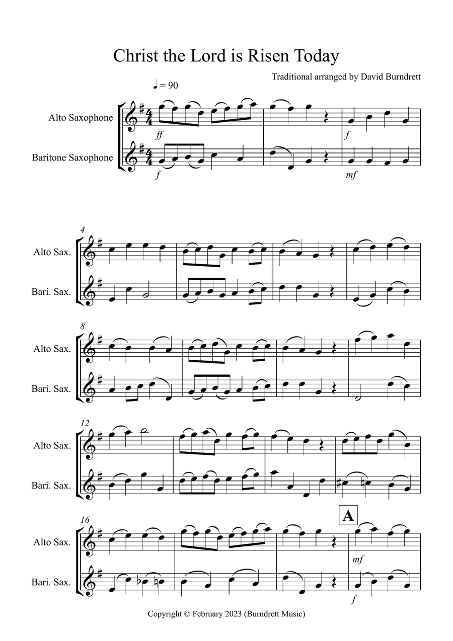 Christ The Lord is Risen Today for Alto and Baritone Saxophone Duet Woodwind Duet scores gallery preview page 1