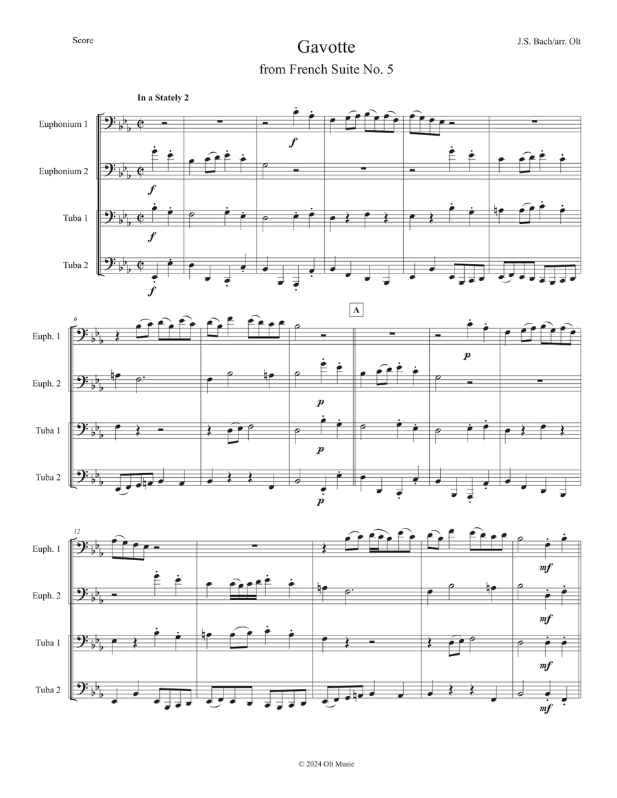 Gavotte from French Suite No. 5 Brass Quartet scores gallery preview page 1