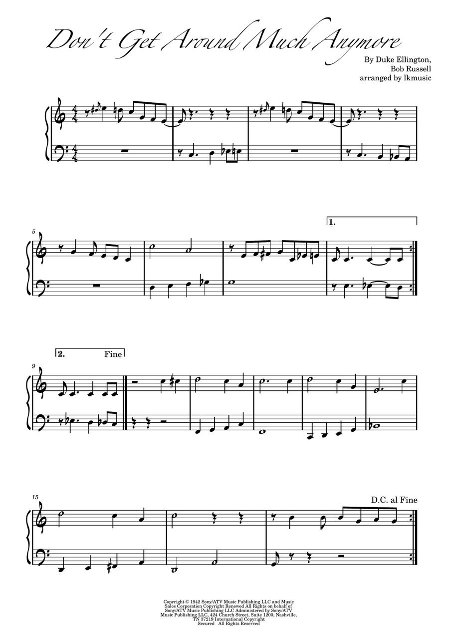 Don't Get Around Much Anymore Easy Piano scores gallery preview page 1