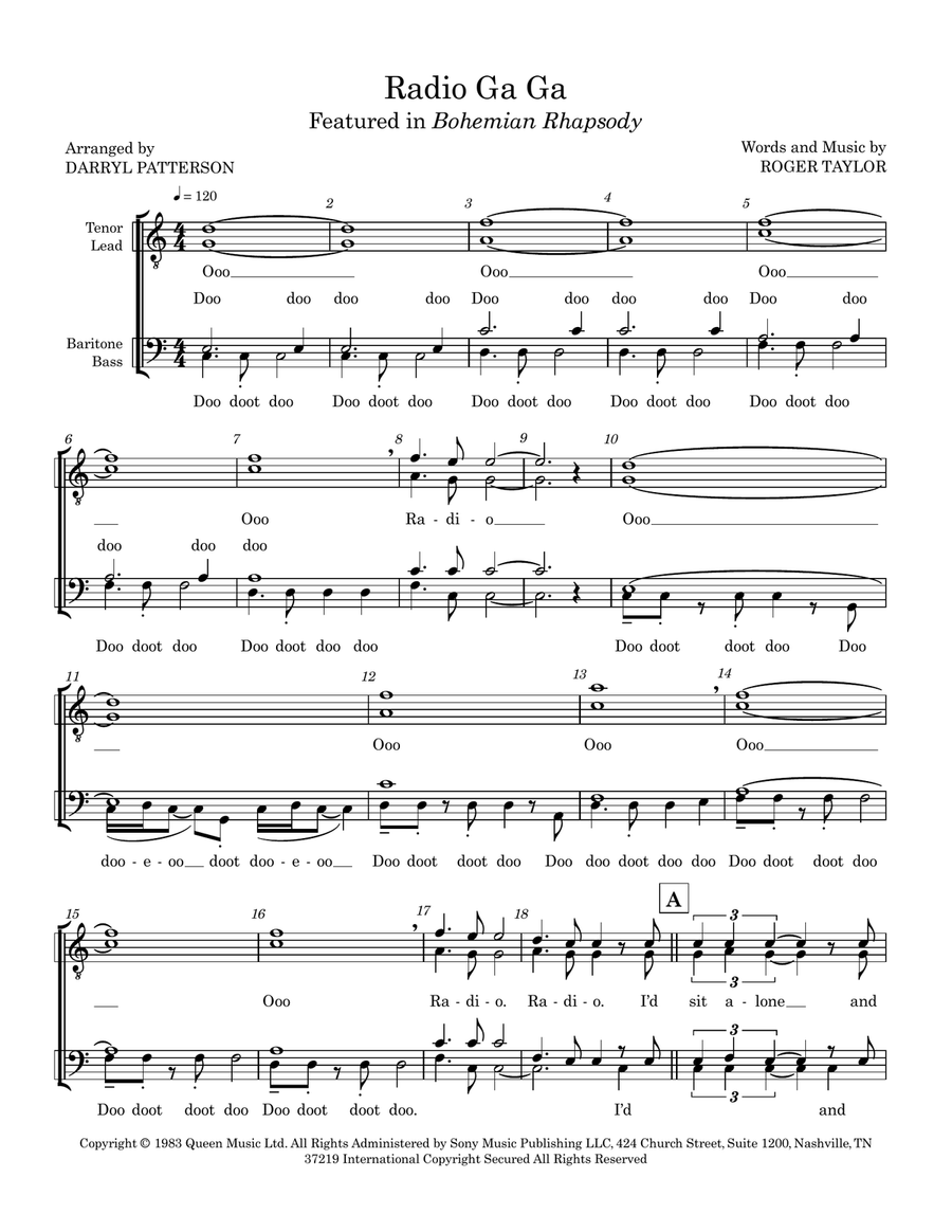 Radio Ga Ga Radio Ga Ga TTBB scores gallery preview page 1