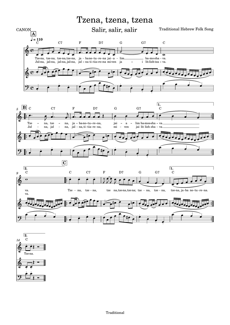 Tzena, Tsena, Tzena Tzena, Tsena, Tzena A Cappella scores gallery preview page 1