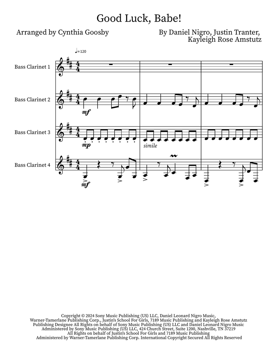 Good Luck, Babe! Good Luck, Babe! Clarinet Quartet scores gallery preview page 1