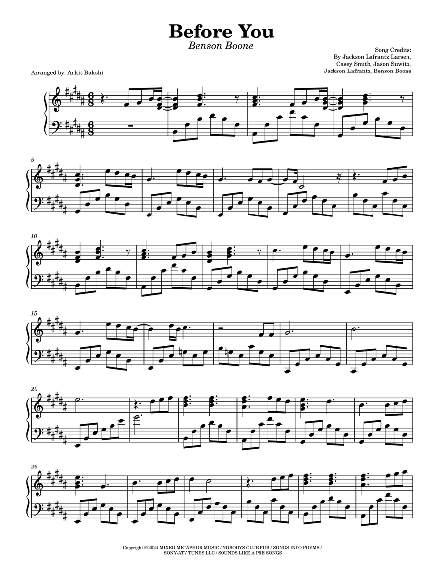 Before You Before You Piano Solo scores gallery preview page 1