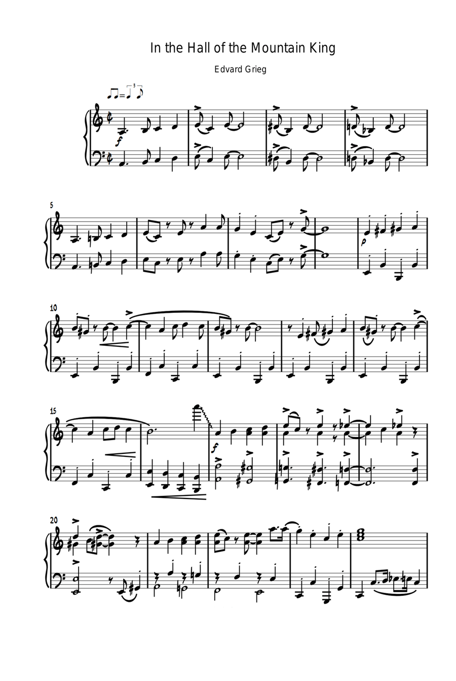 In the Hall of the Mountain King Piano Solo scores gallery preview page 1