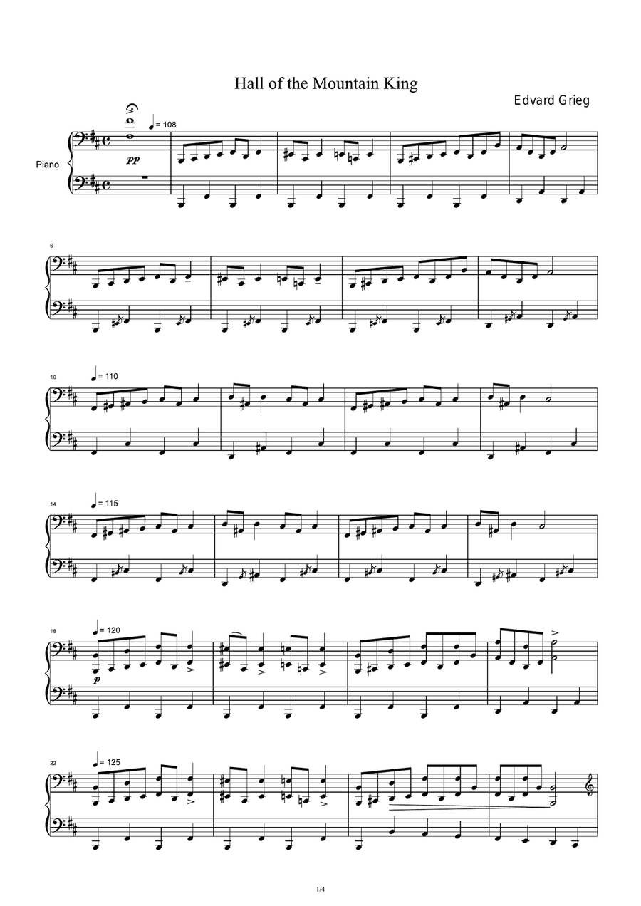 In the Hall of the Mountain King Piano Solo scores gallery preview page 1