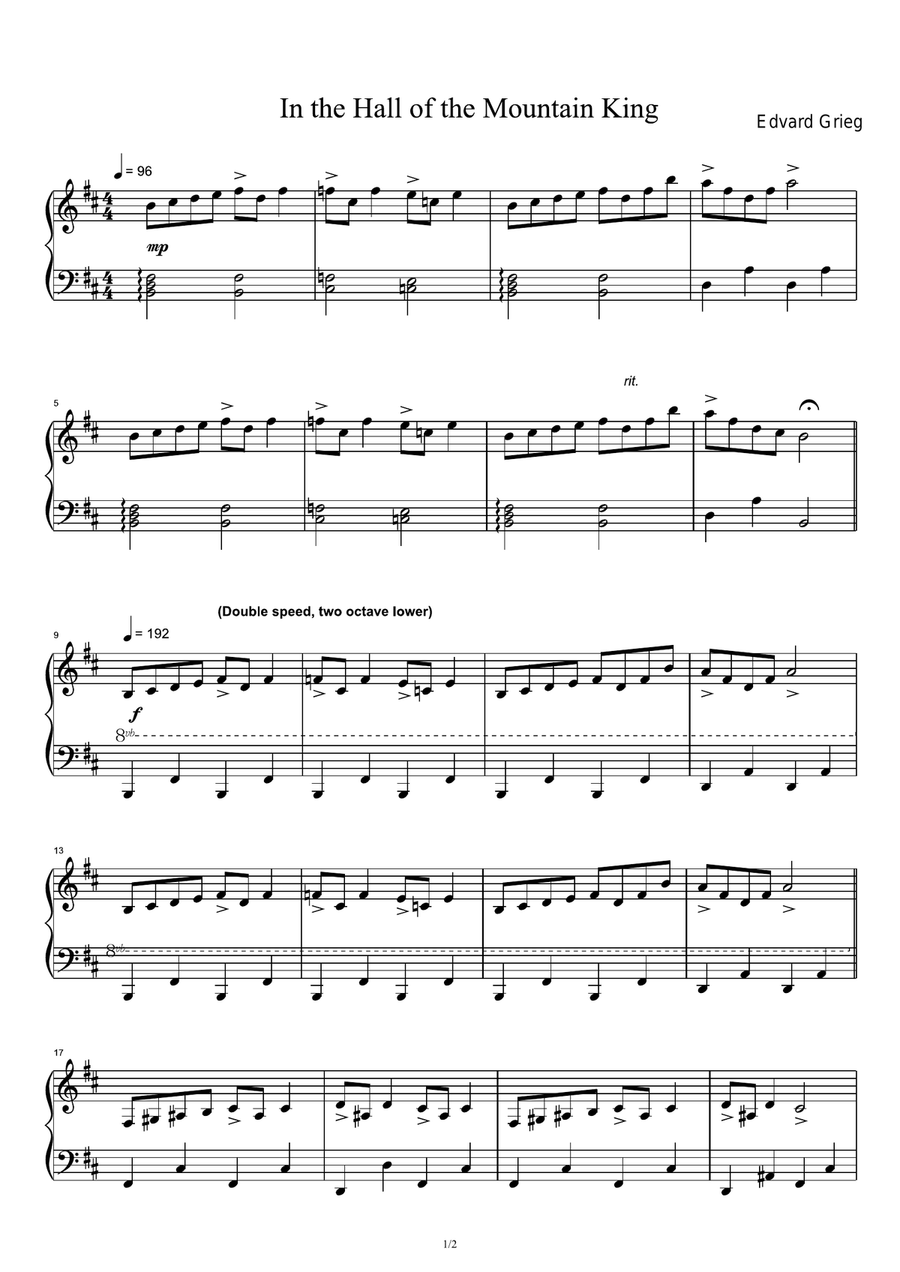 In the Hall of the Mountain King Piano Solo scores gallery preview page 1