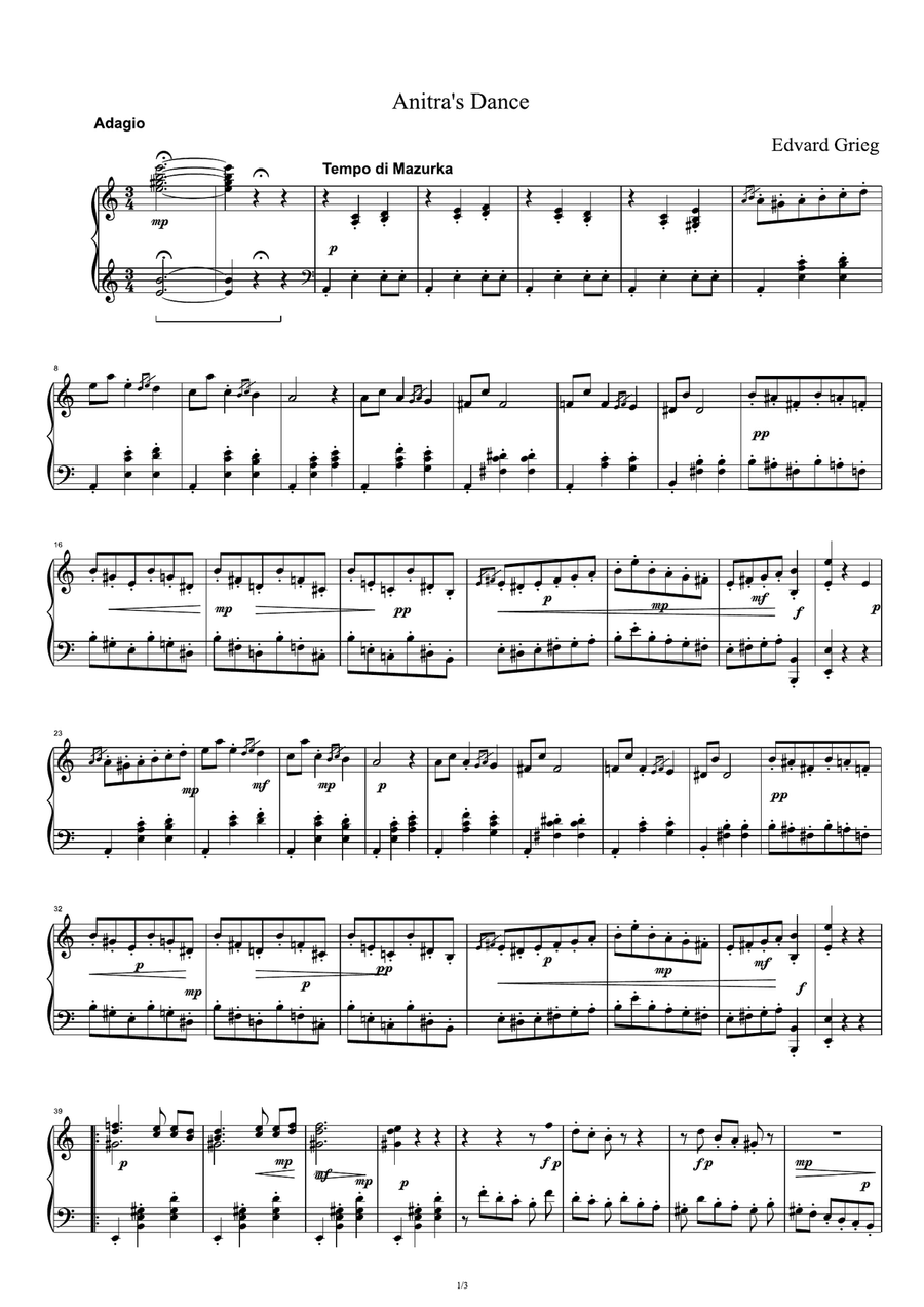 Anitra's Dance Anitra's Dance Piano Solo scores gallery preview page 1