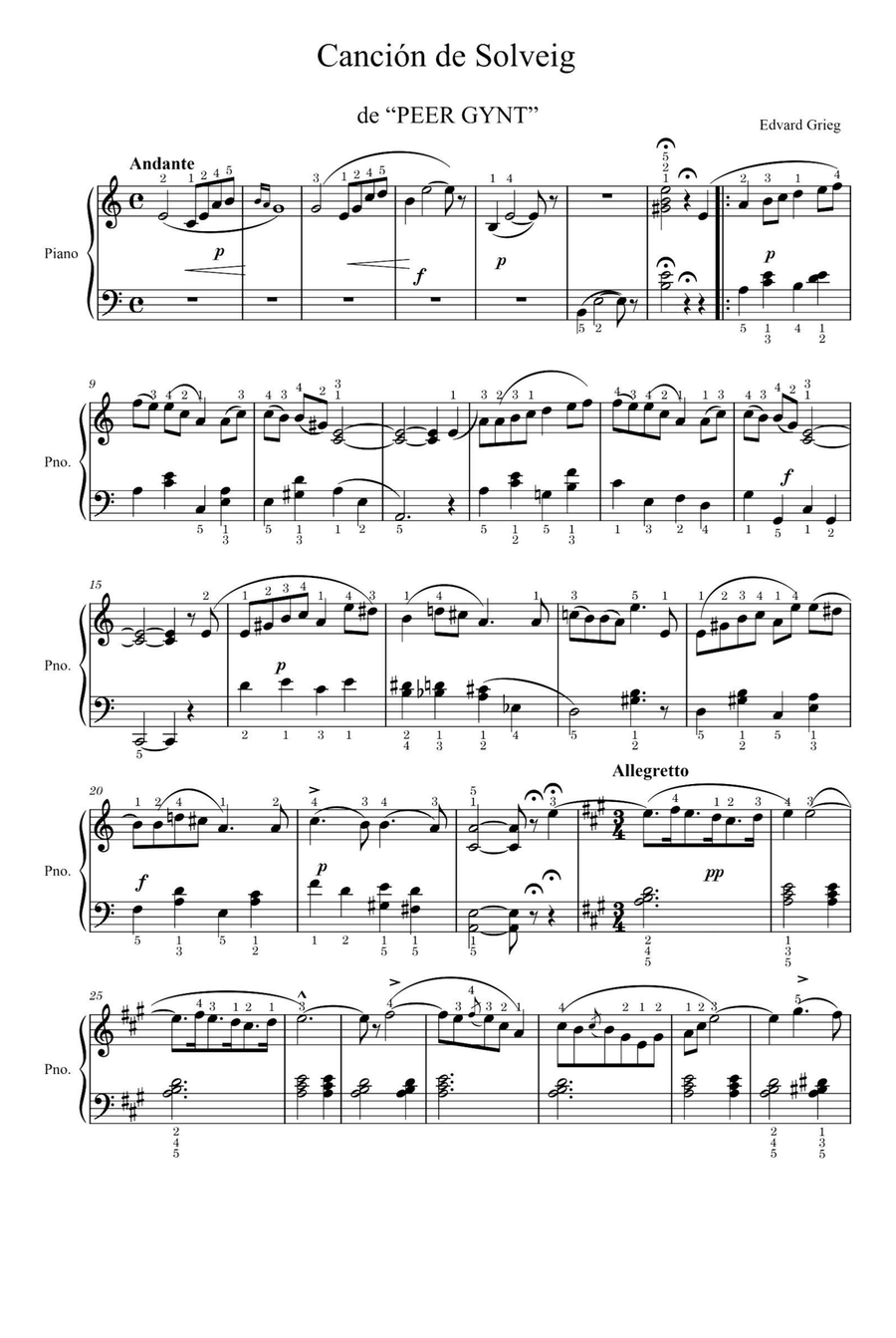 La Canción de Solveig-Edvard Grieg Piano Solo scores gallery preview page 1