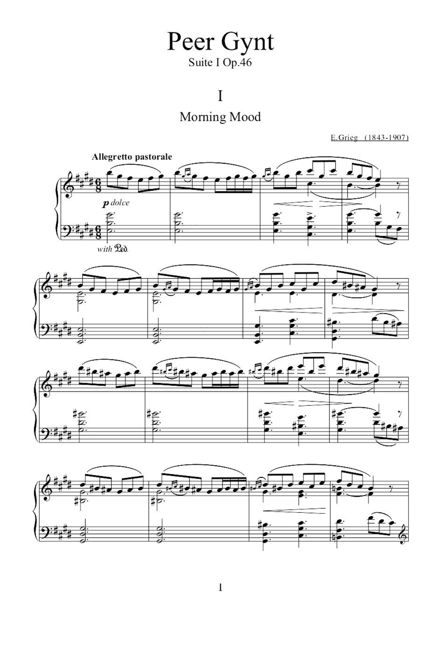 Morning Mood - Edvard Grieg Piano Solo scores gallery preview page 1