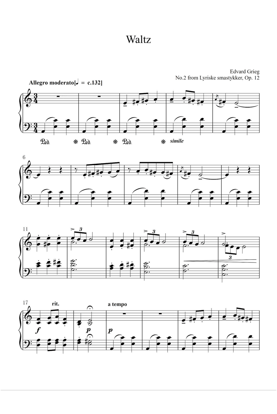 Waltz - Edvard Grieg Waltz - Edvard Grieg Piano Solo scores gallery preview page 1