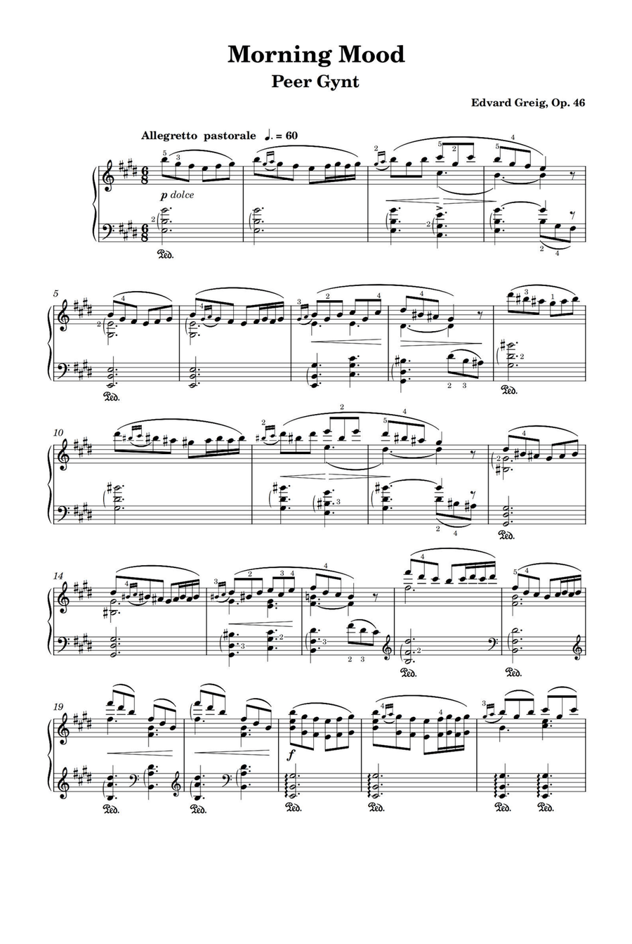 Morning Mood - Edvard Grieg Piano Solo scores gallery preview page 1