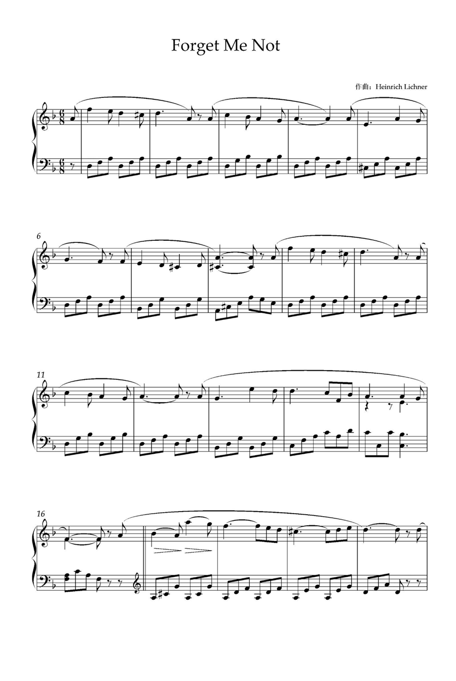 Forget Me Not - Heinrich Lichner Piano Solo scores gallery preview page 1