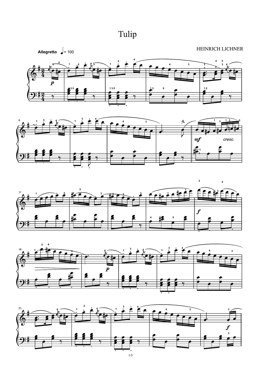 Tulip Op 111,No 4 - Heinrich Lichner Piano Solo scores gallery preview page 1