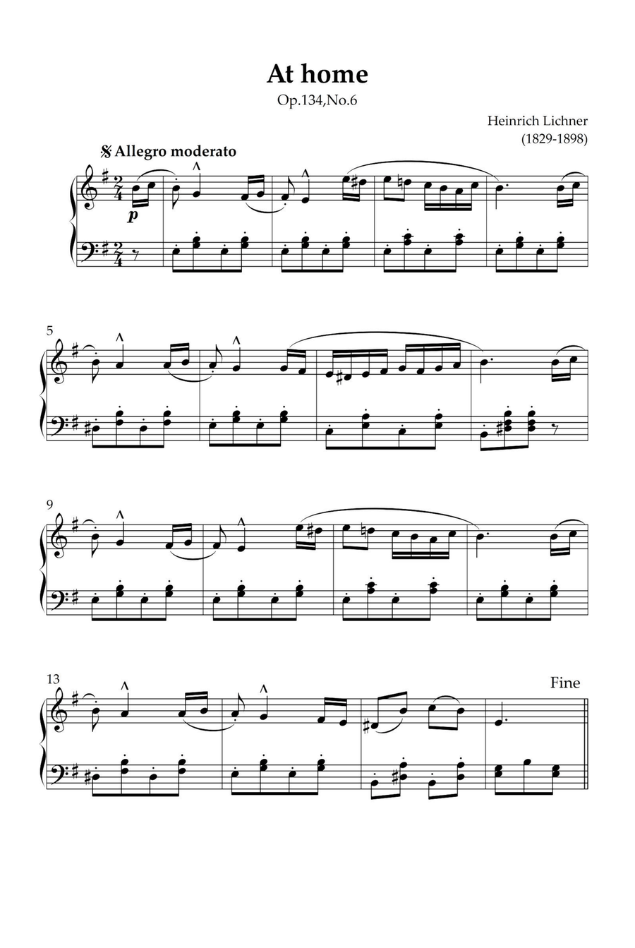 At Home Op.134,No.6 - Heinrich Lichner Piano Solo scores gallery preview page 1