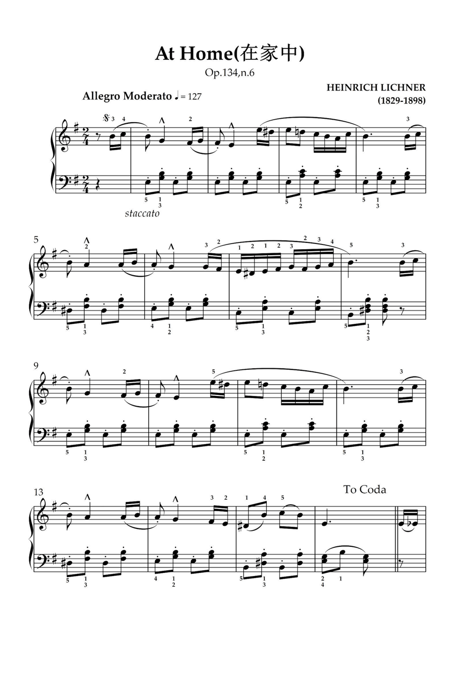 At Home Op.134,No.6 - Heinrich Lichner Piano Solo scores gallery preview page 1