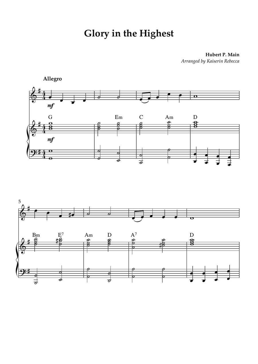 Glory in the Highest Glory in the Highest Piano scores gallery preview page 1