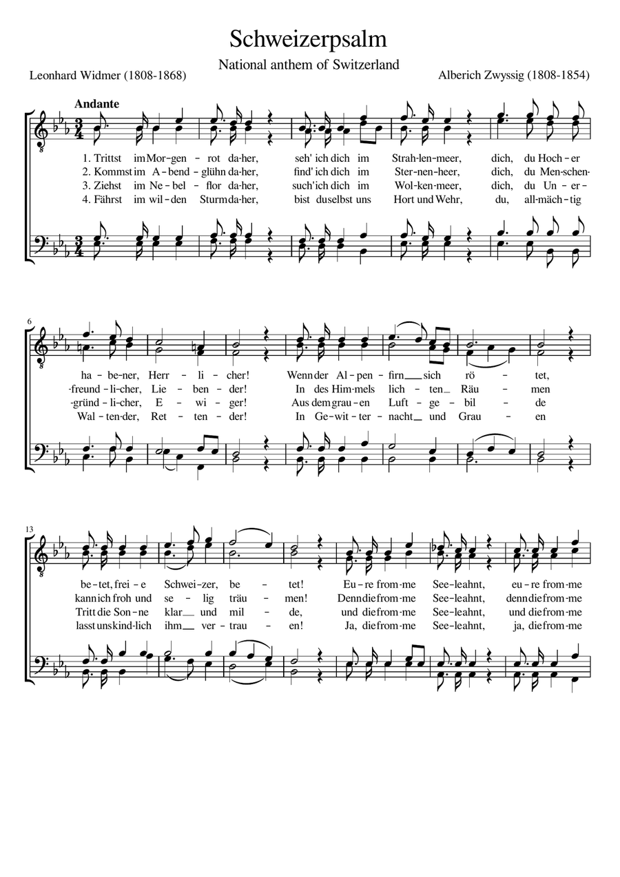 National Anthem of Switzerland A Cappella scores gallery preview page 1