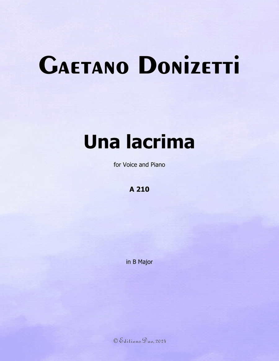 Una lacrima, by Donizetti, A 210, in B Major Piano, Vocal scores gallery preview page 1