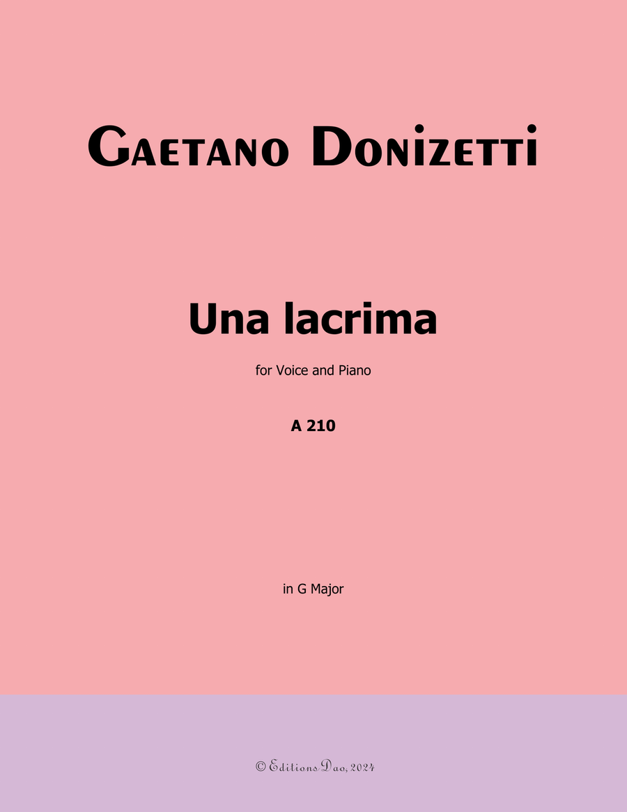 Una lacrima, by Donizetti, A 210, in G Major Piano, Vocal scores gallery preview page 1