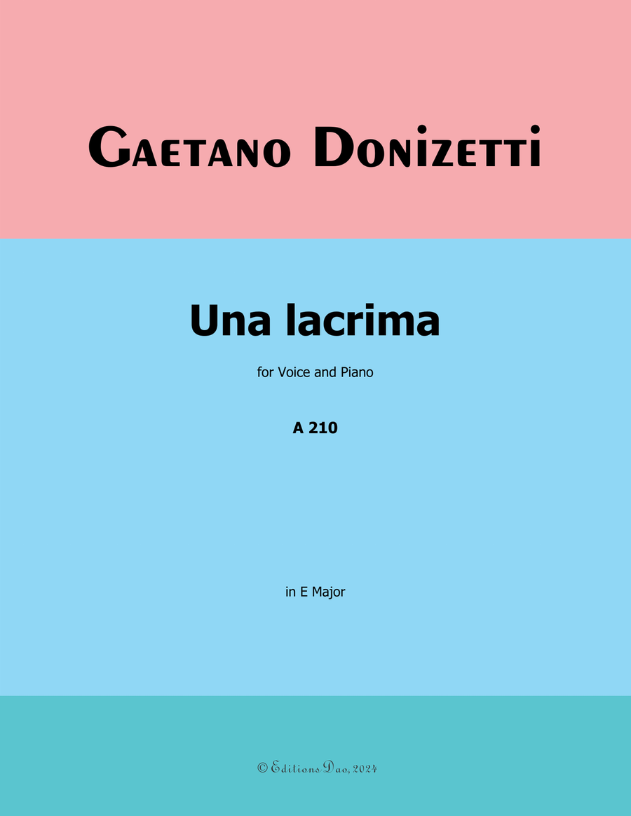 Una lacrima, by Donizetti, A 210, in E Major Piano, Vocal scores gallery preview page 1