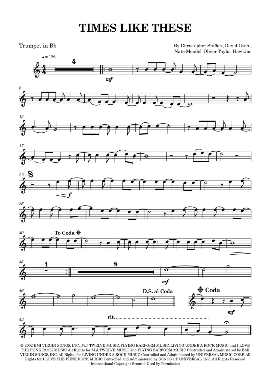 Times Like These Times Like These B-Flat Trumpet scores gallery preview page 1