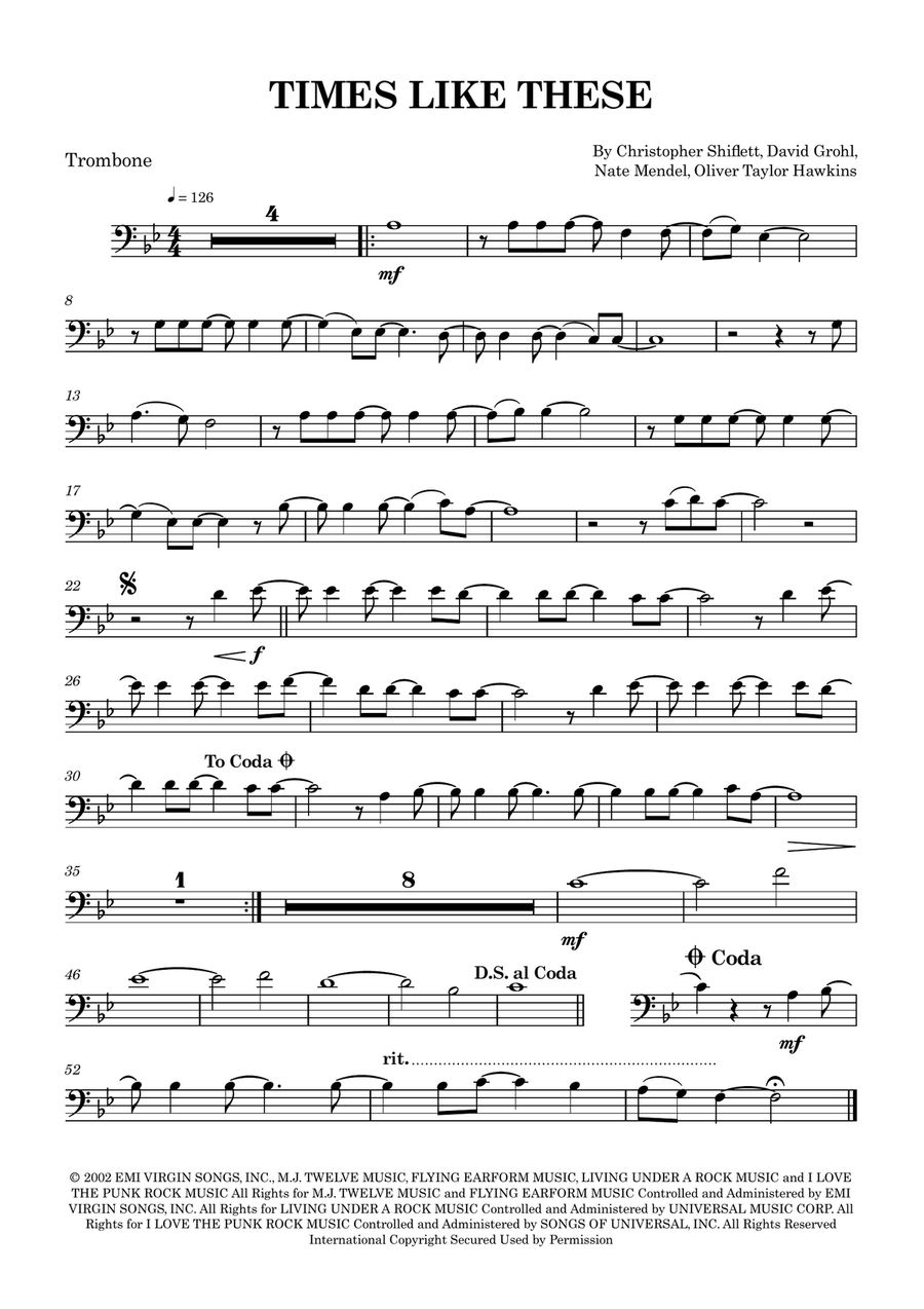 Times Like These Times Like These Trombone Solo scores gallery preview page 1