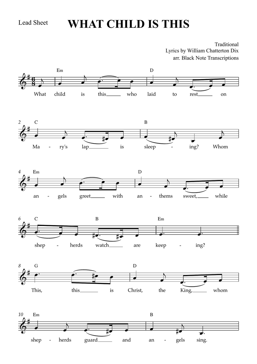 What Child is This (Lead Sheet in E Minor) Piano scores gallery preview page 1