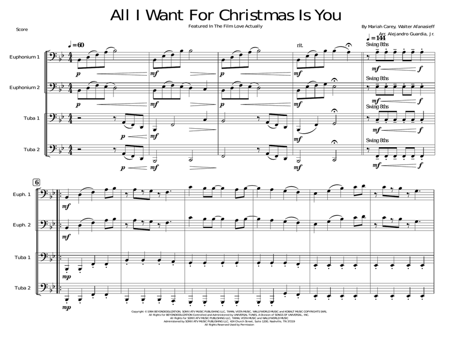 All I Want For Christmas Is You Brass Quartet scores gallery preview page 1