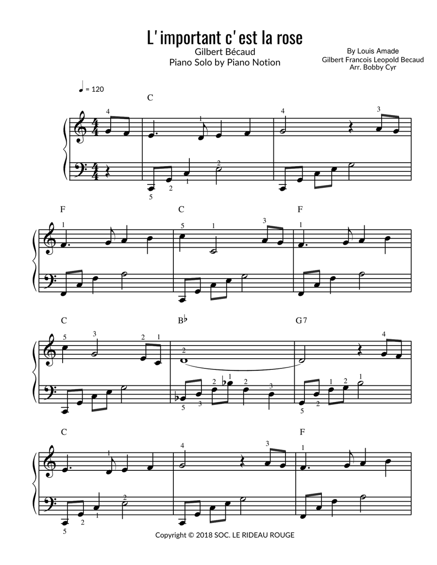 L' Important C'est La Rose Easy Piano scores gallery preview page 1