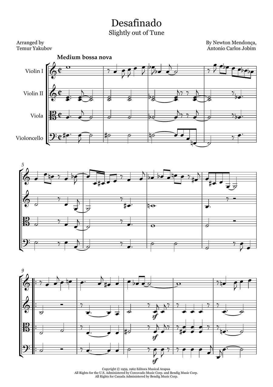 Desafinado String Quartet scores gallery preview page 1