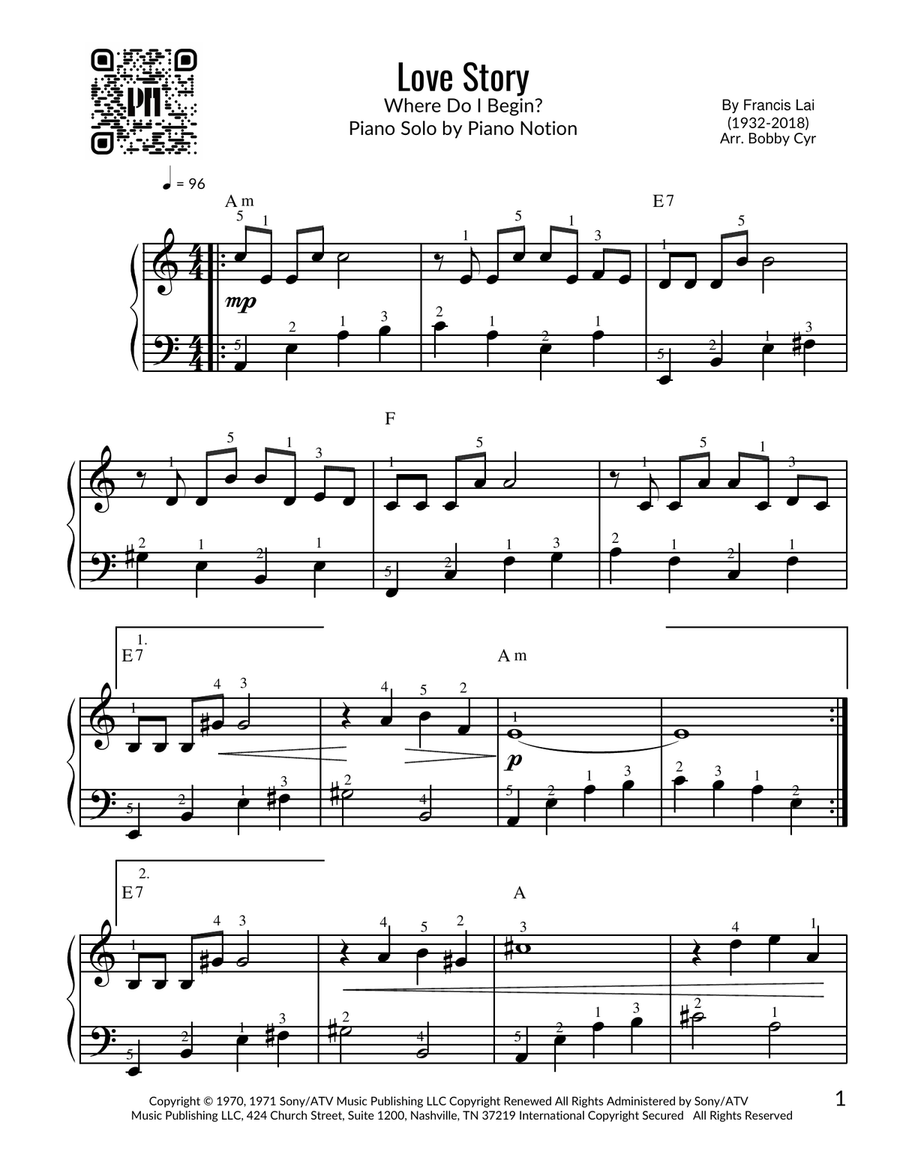 Love Story Love Story Easy Piano scores gallery preview page 1
